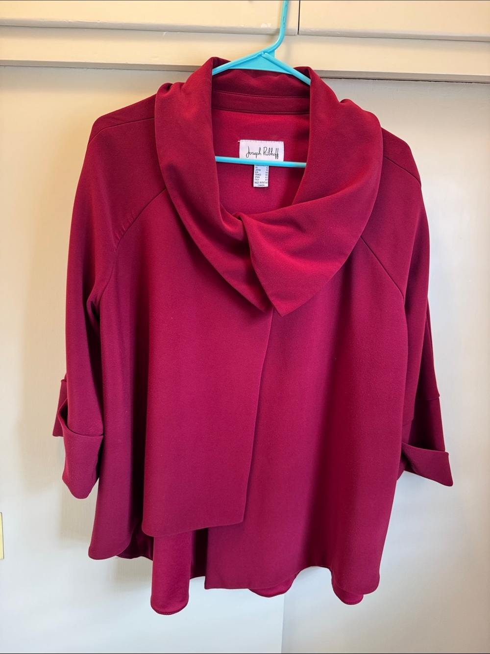 Joseph Ribkoff Wine Red Cowl Neck Roll-Tab Top